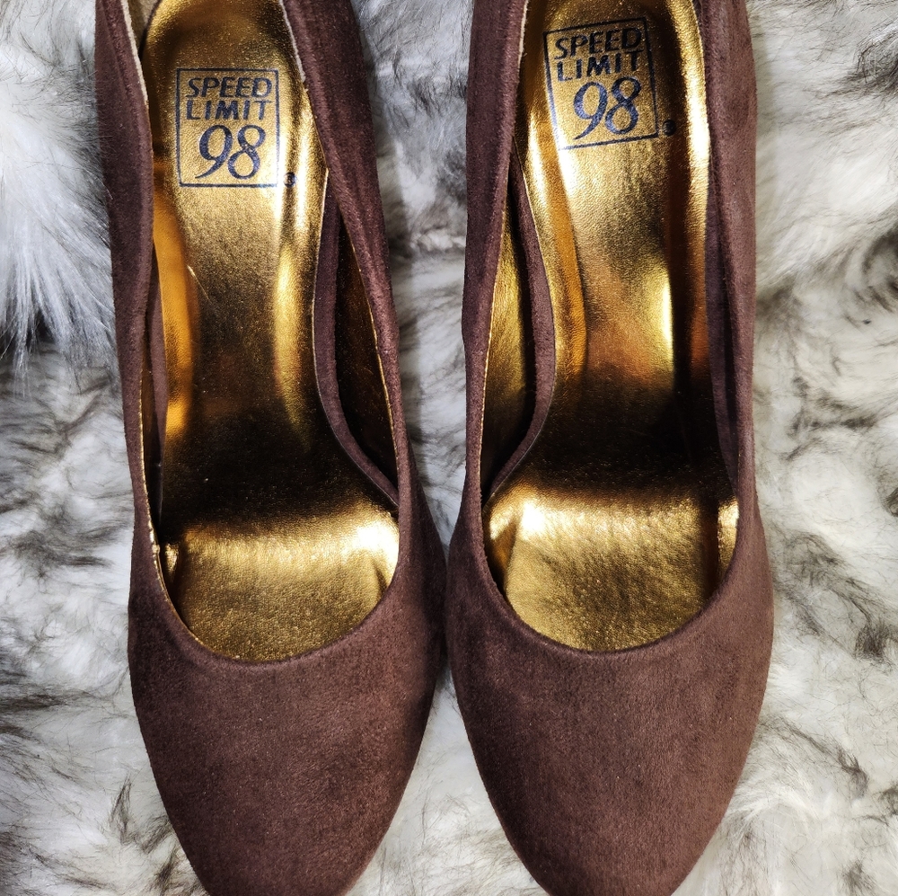 Brown snakeskin high heels